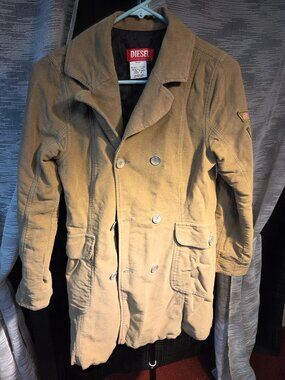 Military Trench Coat Women Large Green Cotton Double Breasted